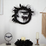 22” Halloween Black Cat and Bat Boo Twig Wreath by Nearly Natural - Vysn