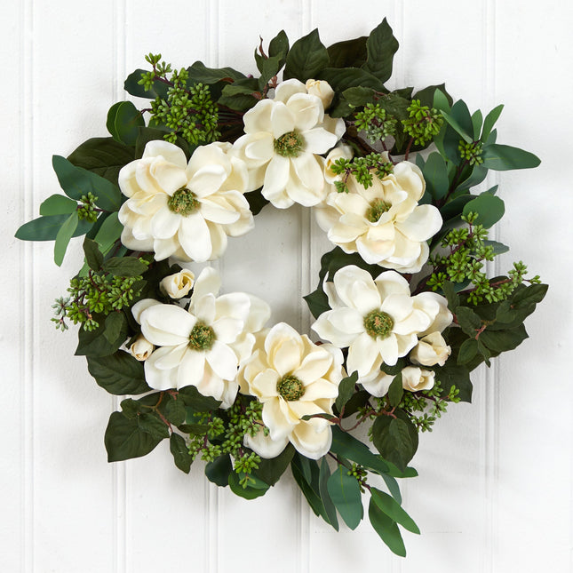23” Magnolia, Eucalyptus and Berries Artificial Wreath by Nearly Natural