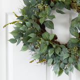 23” Mix Royal Ruscus, Fittonia and Berries Artificial Wreath by Nearly Natural