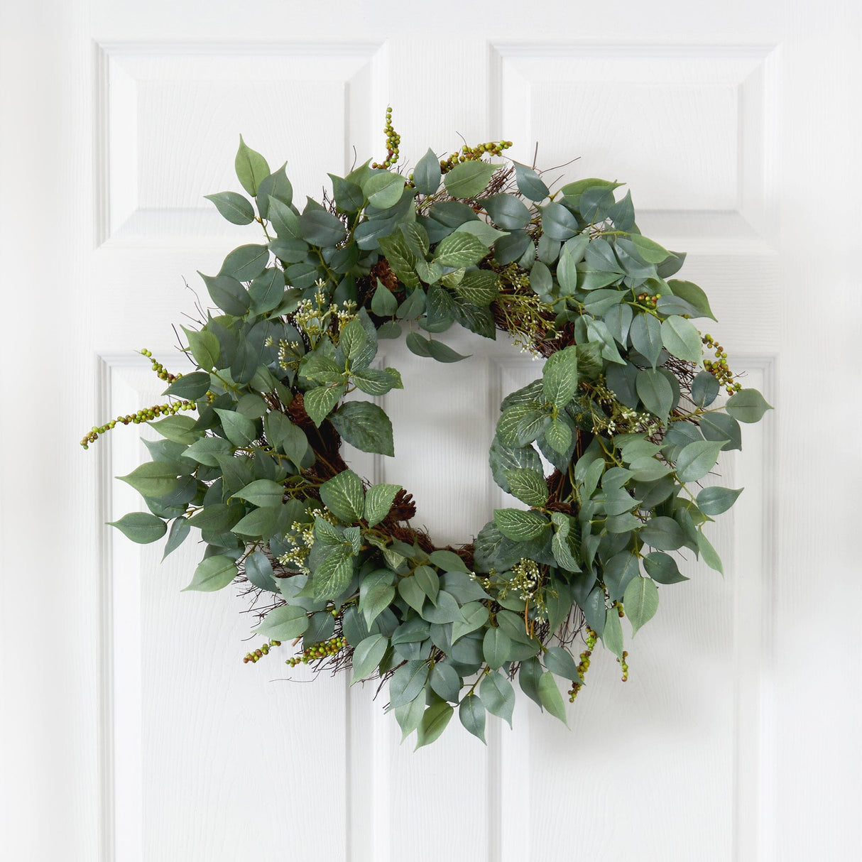 23” Mix Royal Ruscus, Fittonia and Berries Artificial Wreath by Nearly Natural