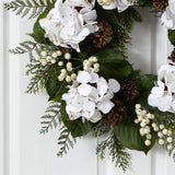 24” Artificial Hydrangea & Berry Gold Trimmed Wreath by Nearly Natural