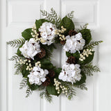 24” Artificial Hydrangea & Berry Gold Trimmed Wreath by Nearly Natural