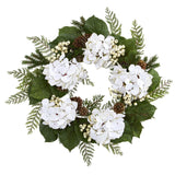 24” Artificial Hydrangea & Berry Gold Trimmed Wreath by Nearly Natural