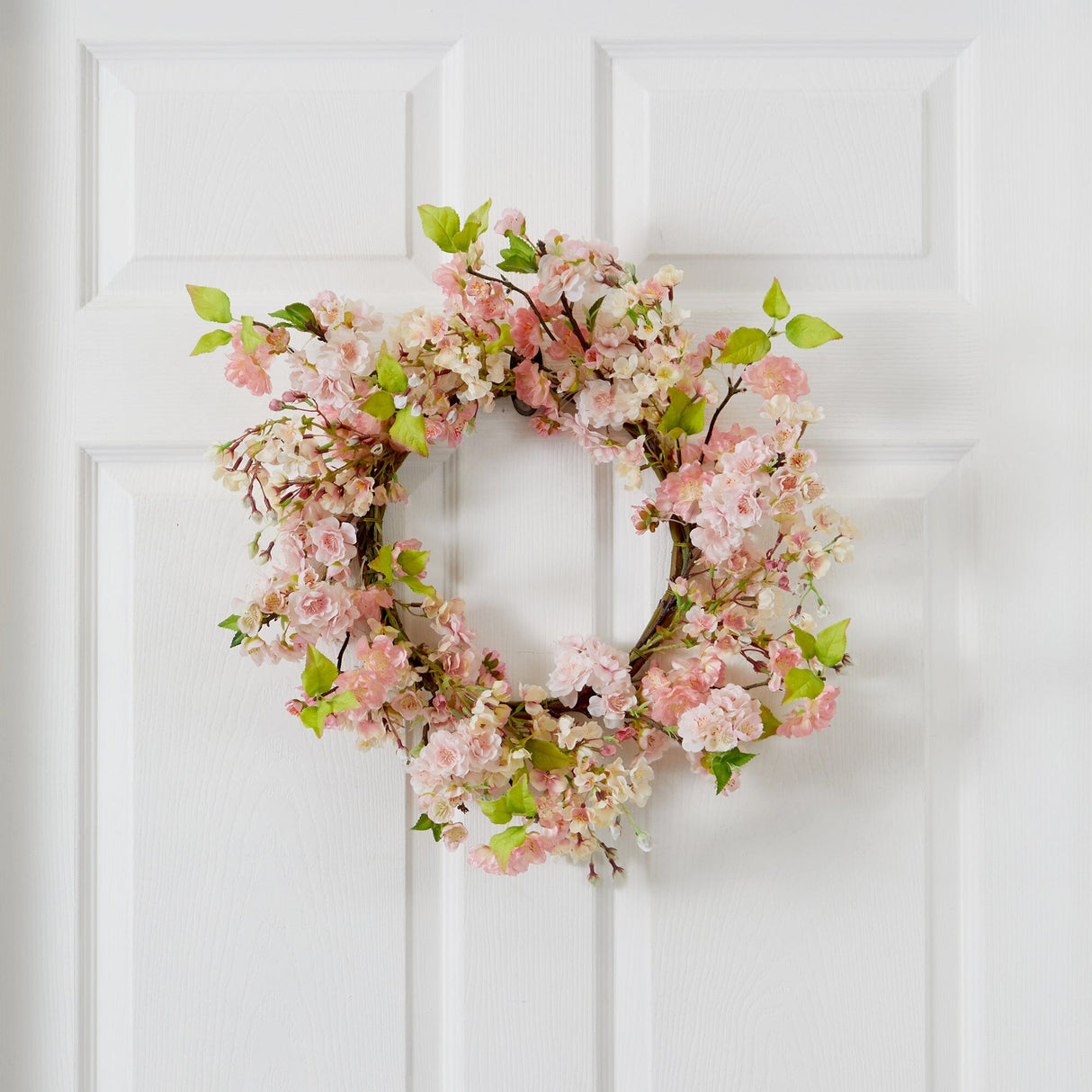 24" Cherry Blossom Wreath" by Nearly Natural