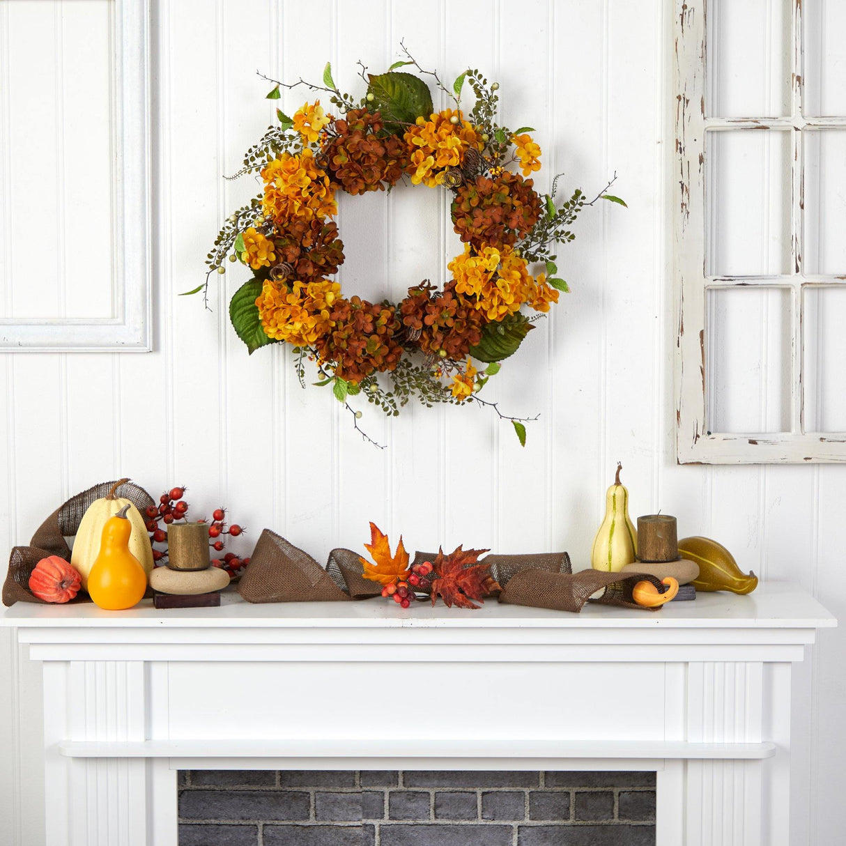 24” Fall Hydrangea Artificial Autumn Wreath by Nearly Natural