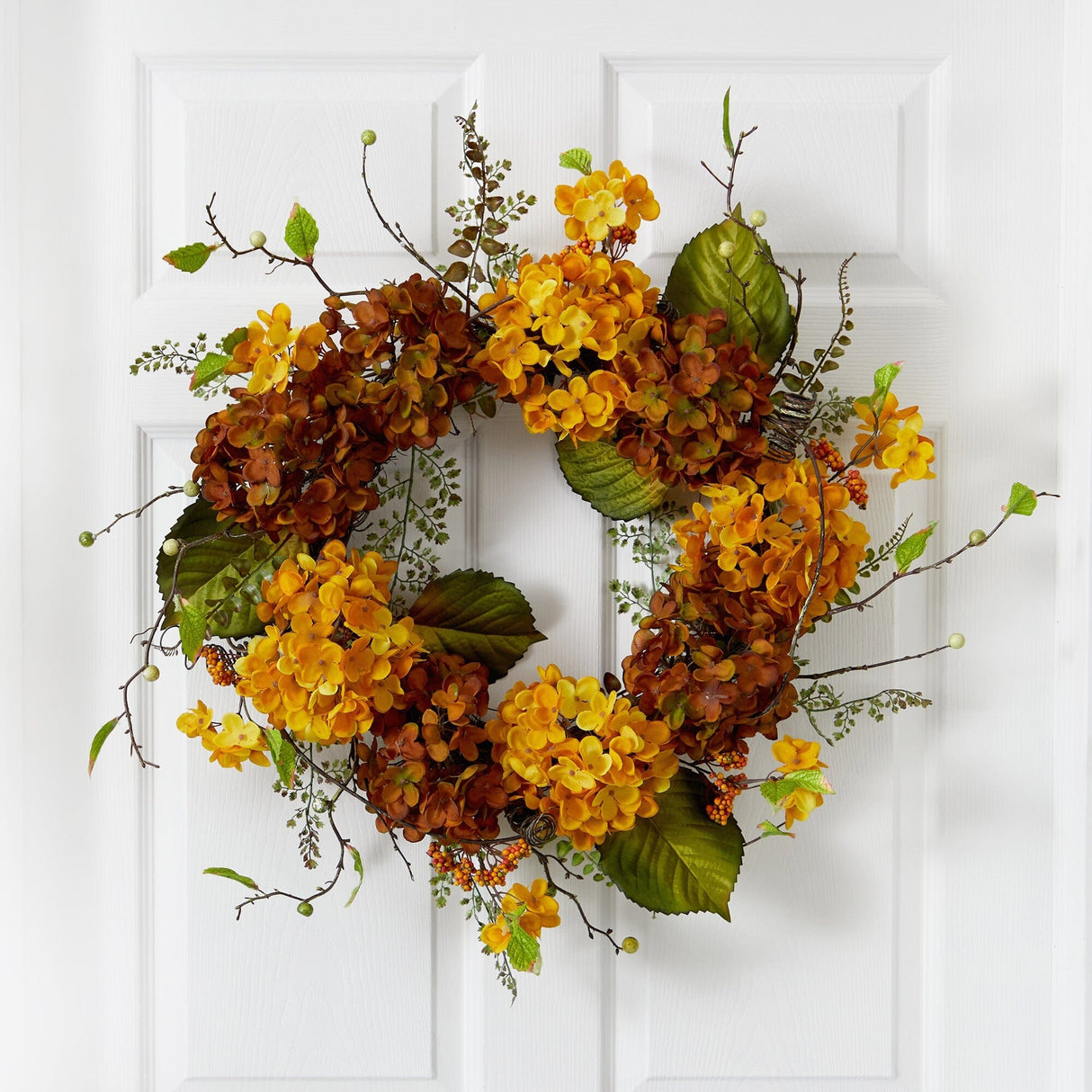 24” Fall Hydrangea Artificial Autumn Wreath by Nearly Natural