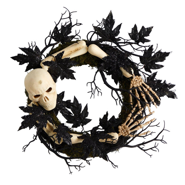 24" Halloween Skull and Bones Wreath" by Nearly Natural - Vysn