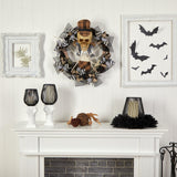 24” Halloween Skull in Plaid Mesh Wreath by Nearly Natural - Vysn