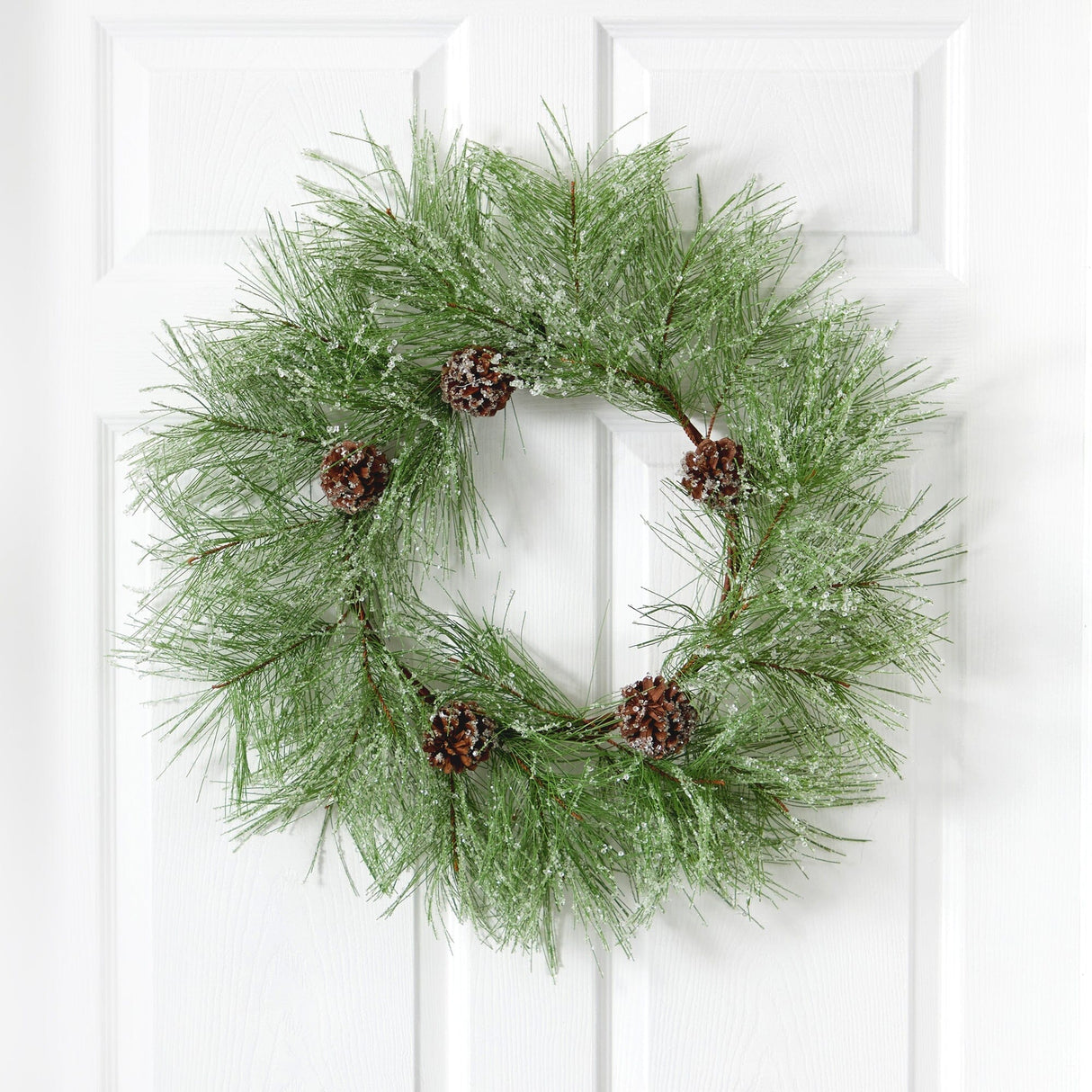 24” Iced Pine Artificial Wreath with Pine Cones by Nearly Natural