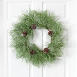 24” Iced Pine Artificial Wreath with Pine Cones by Nearly Natural