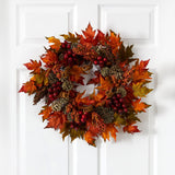 24” Maple and Berry Wreath by Nearly Natural