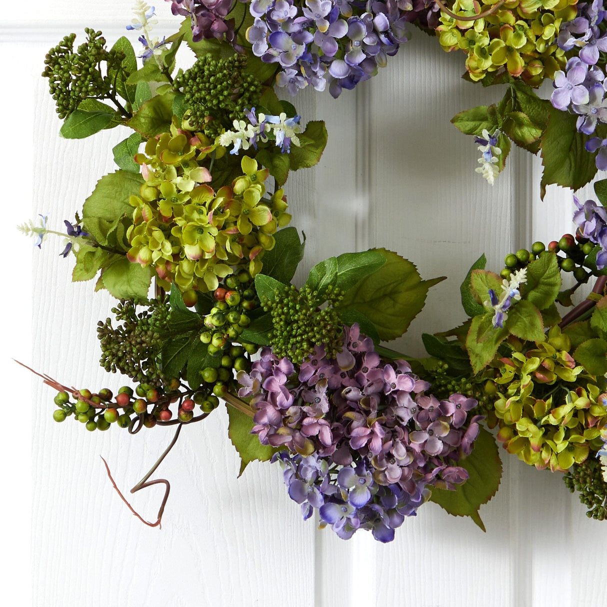 24" Mixed Hydrangea Wreath" by Nearly Natural