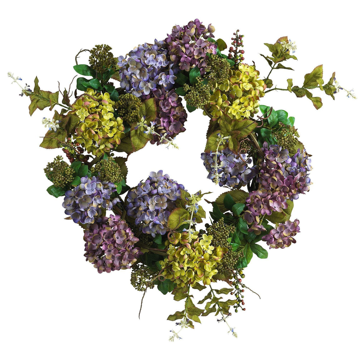 24" Mixed Hydrangea Wreath" by Nearly Natural