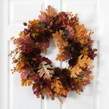 24” Oak Leaf, Acorn & Pine Wreath by Nearly Natural