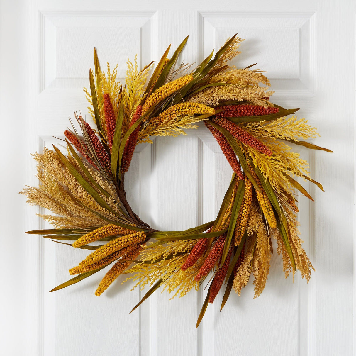 25” Sorghum Harvest Artificial Wreath by Nearly Natural