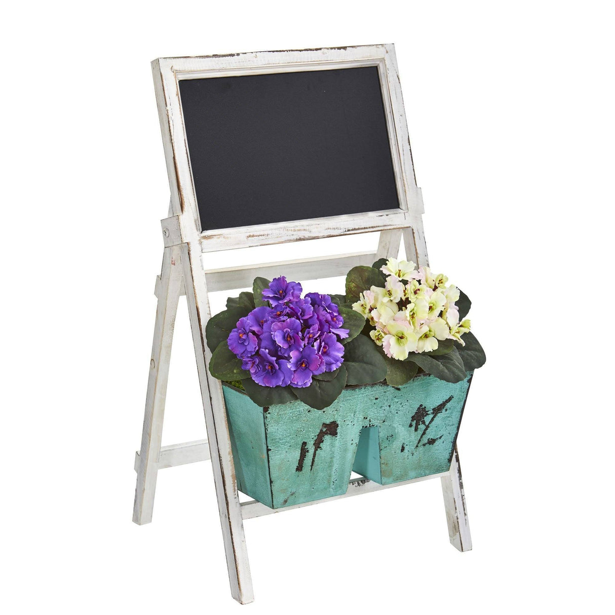 26” African Violet Artificial Plant in Farmhouse Stand with Chalkboard by Nearly Natural