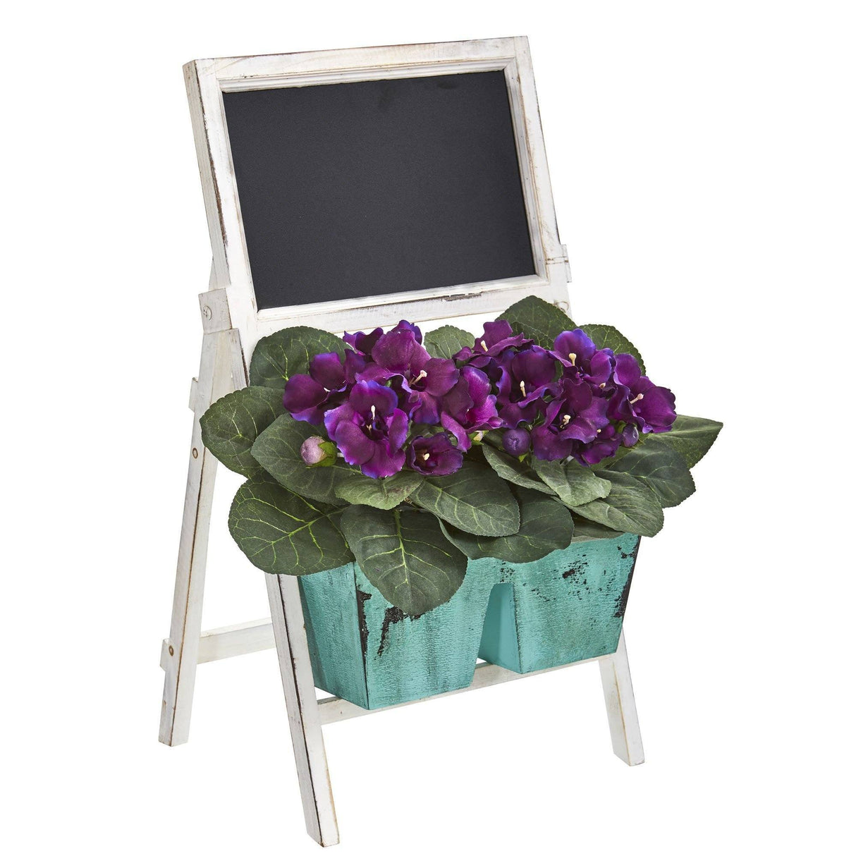 26” Gloxinia Artificial Plant in Farmhouse Stand and Chalkboard by Nearly Natural