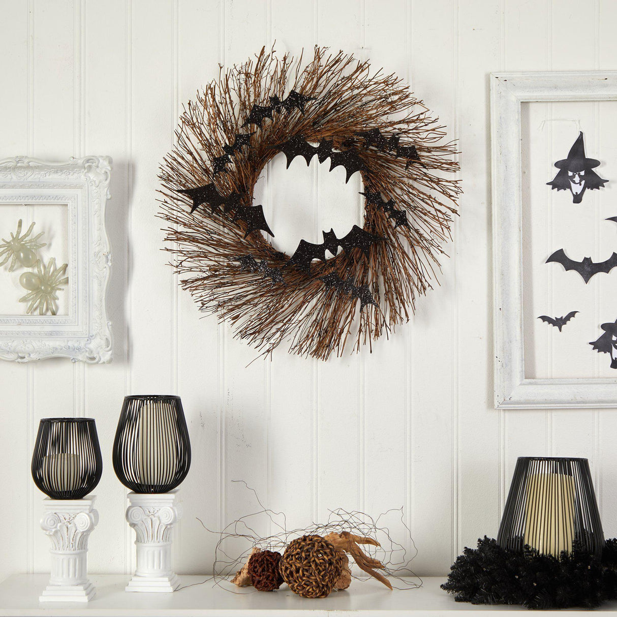 26" Halloween Bats Twig Wreath" by Nearly Natural - Vysn