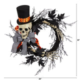 26" Halloween Dapper Skeleton Wreath" by Nearly Natural - Vysn