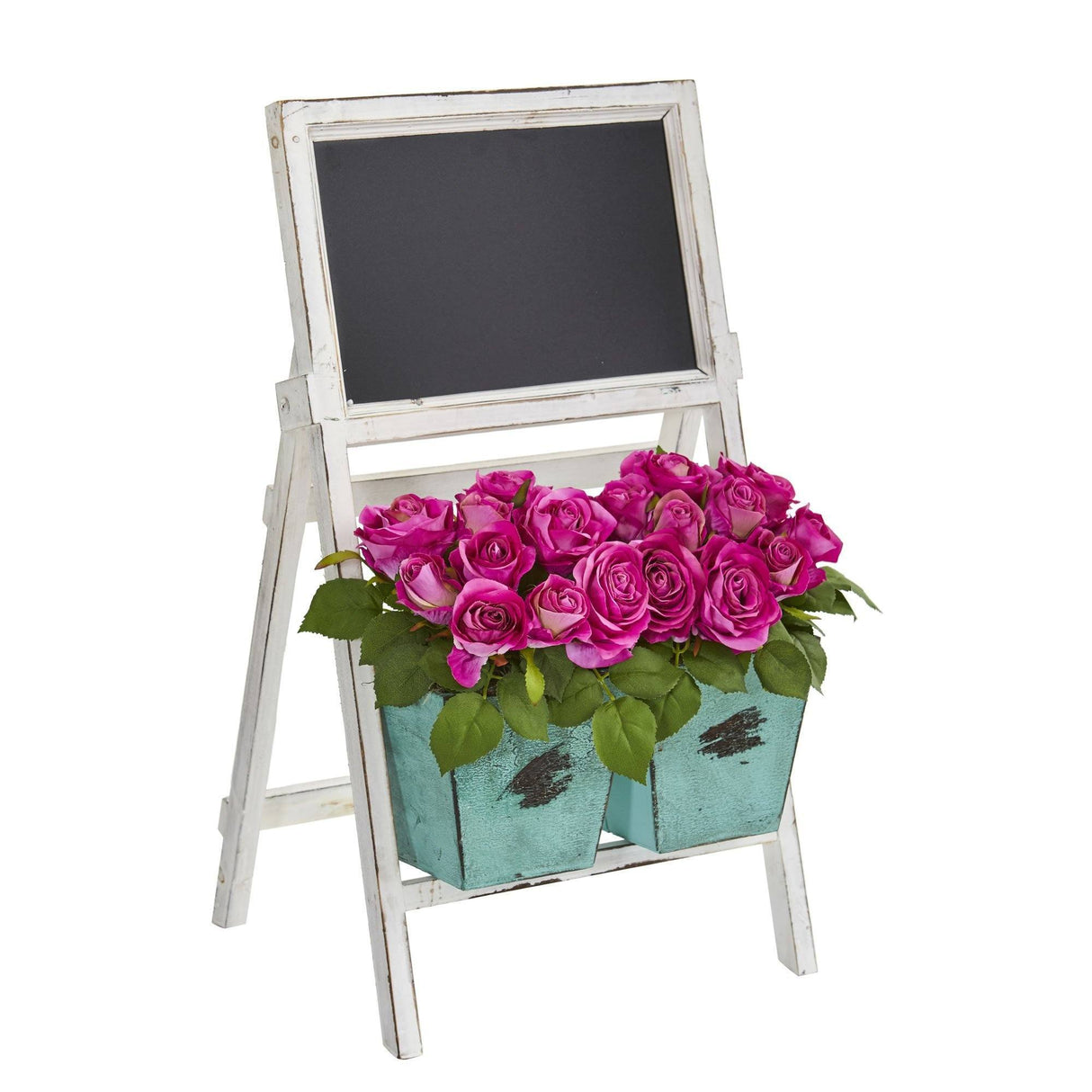 26” Rose Artificial Arrangement in Farmhouse Stand with Chalkboard by Nearly Natural