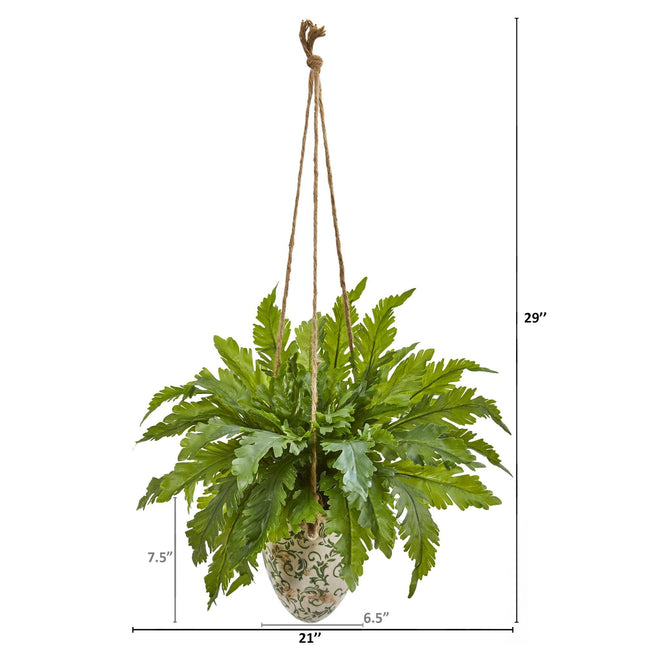 29” Fern Artificial Plant in Hanging Vase by Nearly Natural