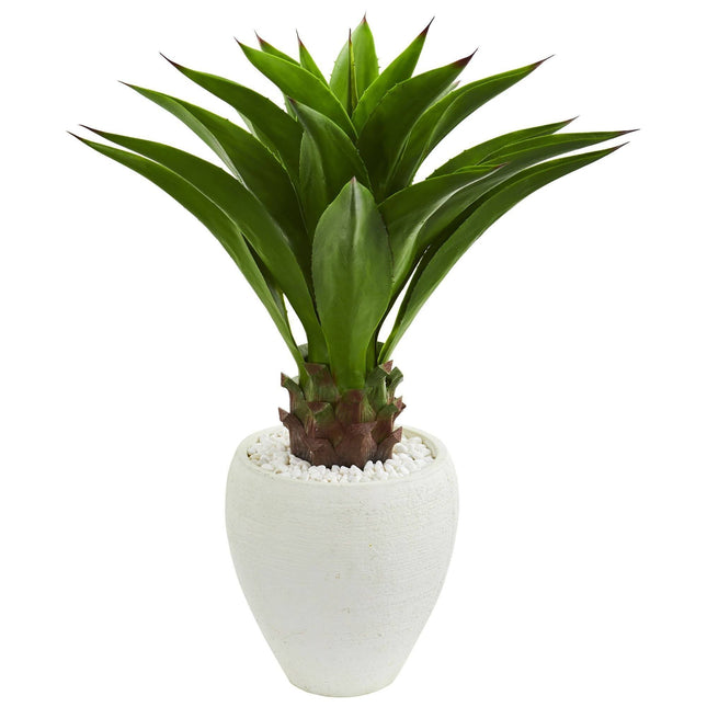 3' Agave Artificial Plant in White Planter by Nearly Natural
