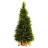 3’ Christmas Tree w/Burlap Bag & Clear Lights by Nearly Natural