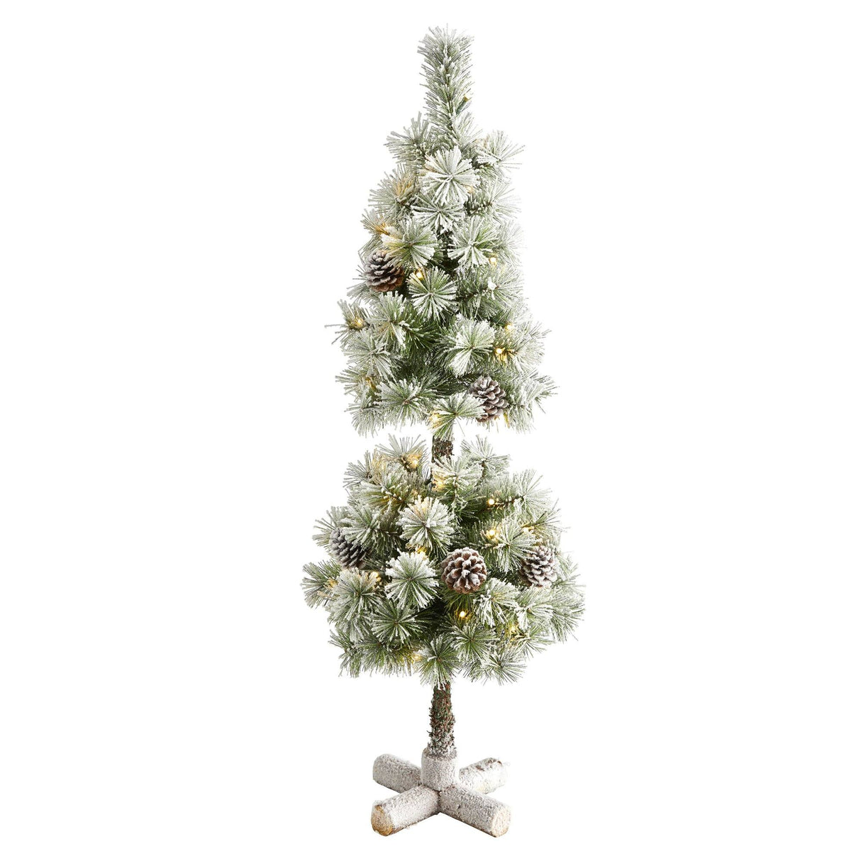 3’ Flocked Artificial Christmas Tree Topiary with 50 Warm White LED Lights and Pine Cones by Nearly Natural