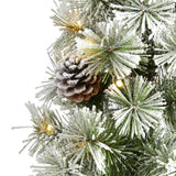 3’ Flocked Artificial Christmas Tree Topiary with 50 Warm White LED Lights and Pine Cones by Nearly Natural