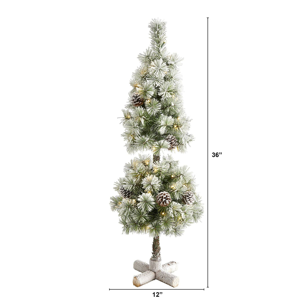 3’ Flocked Artificial Christmas Tree Topiary with 50 Warm White LED Lights and Pine Cones by Nearly Natural