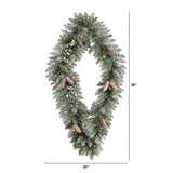 3' Holiday Christmas Geometric Diamond Frosted Wreath with Pinecones and 50 Warm White LED Lights by Nearly Natural