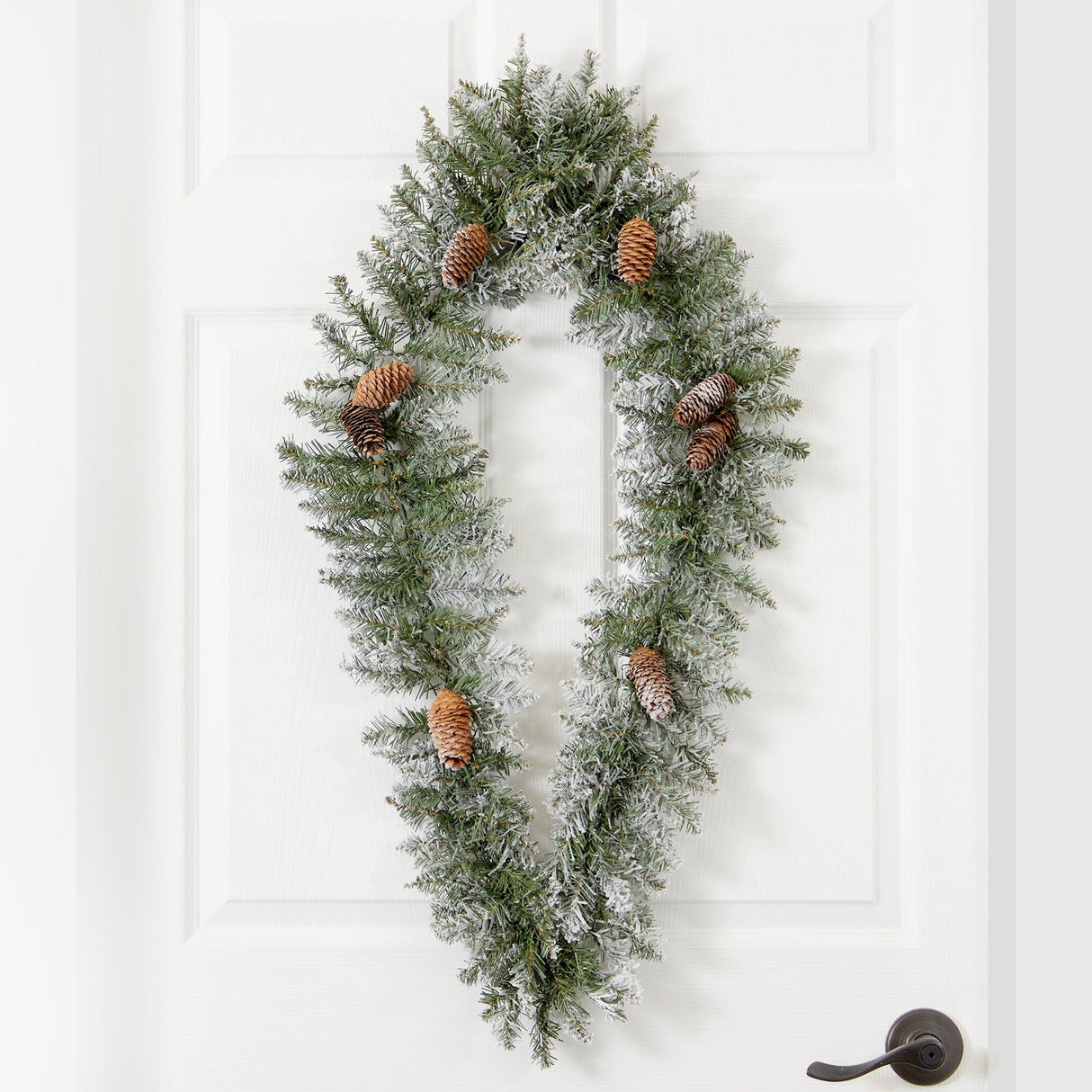 3' Holiday Christmas Geometric Diamond Frosted Wreath with Pinecones and 50 Warm White LED Lights by Nearly Natural