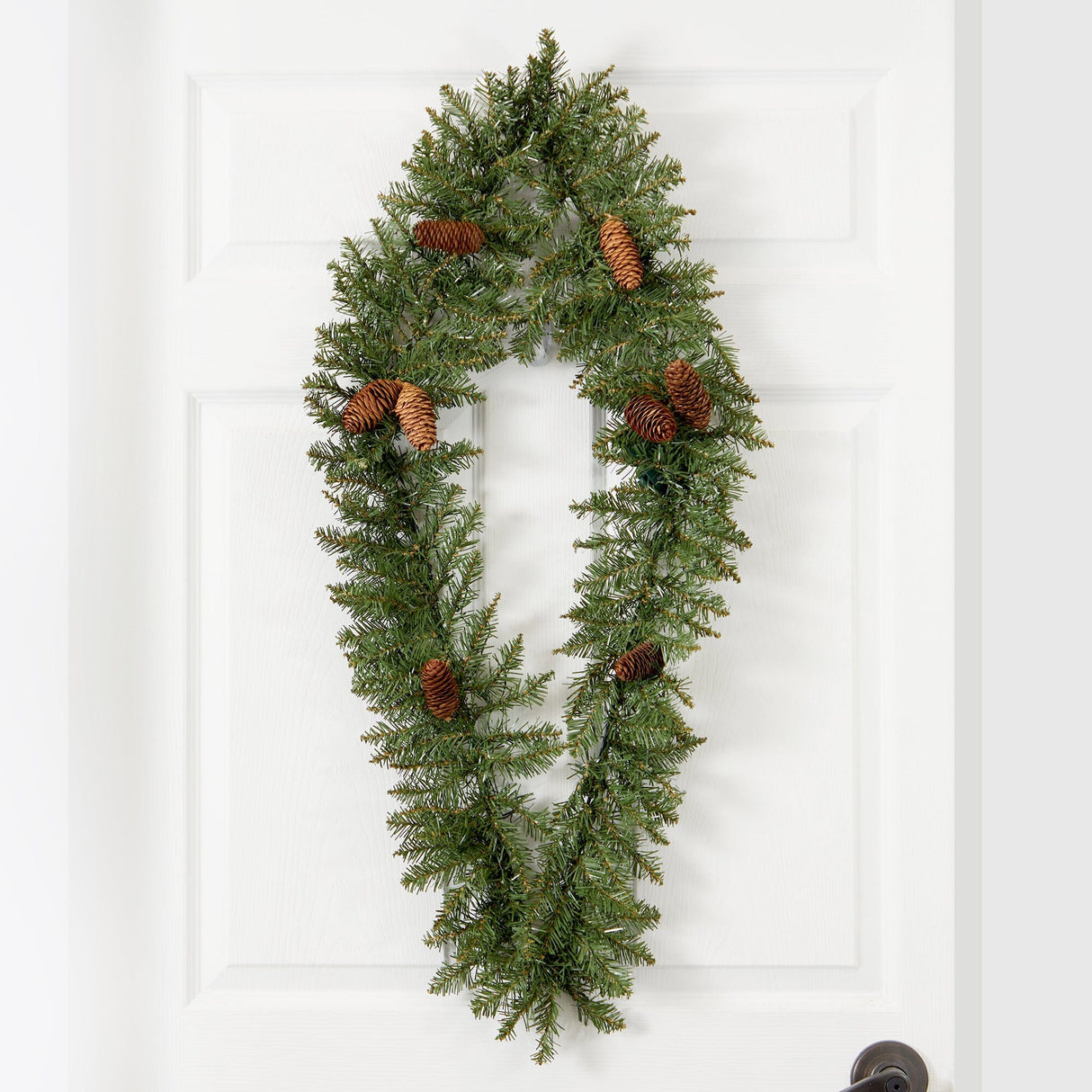 3' Holiday Christmas Geometric Diamond Wreath with Pinecones and 50 Warm White LED Lights by Nearly Natural