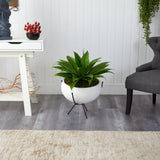 30” Agave Succulent Artificial Plant in White Planter with Metal Stand by Nearly Natural