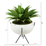 30” Agave Succulent Artificial Plant in White Planter with Metal Stand by Nearly Natural