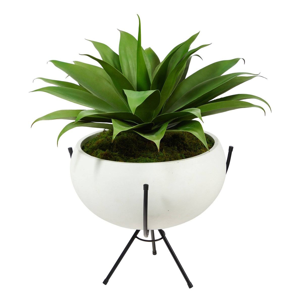 30” Agave Succulent Artificial Plant in White Planter with Metal Stand by Nearly Natural