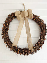 30” Fall Acorn and Decorative Bow Autumn Wreath by Nearly Natural