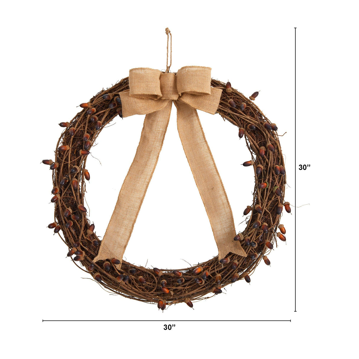 30” Fall Acorn and Decorative Bow Autumn Wreath by Nearly Natural