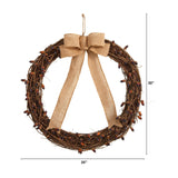 30” Fall Acorn and Decorative Bow Autumn Wreath by Nearly Natural