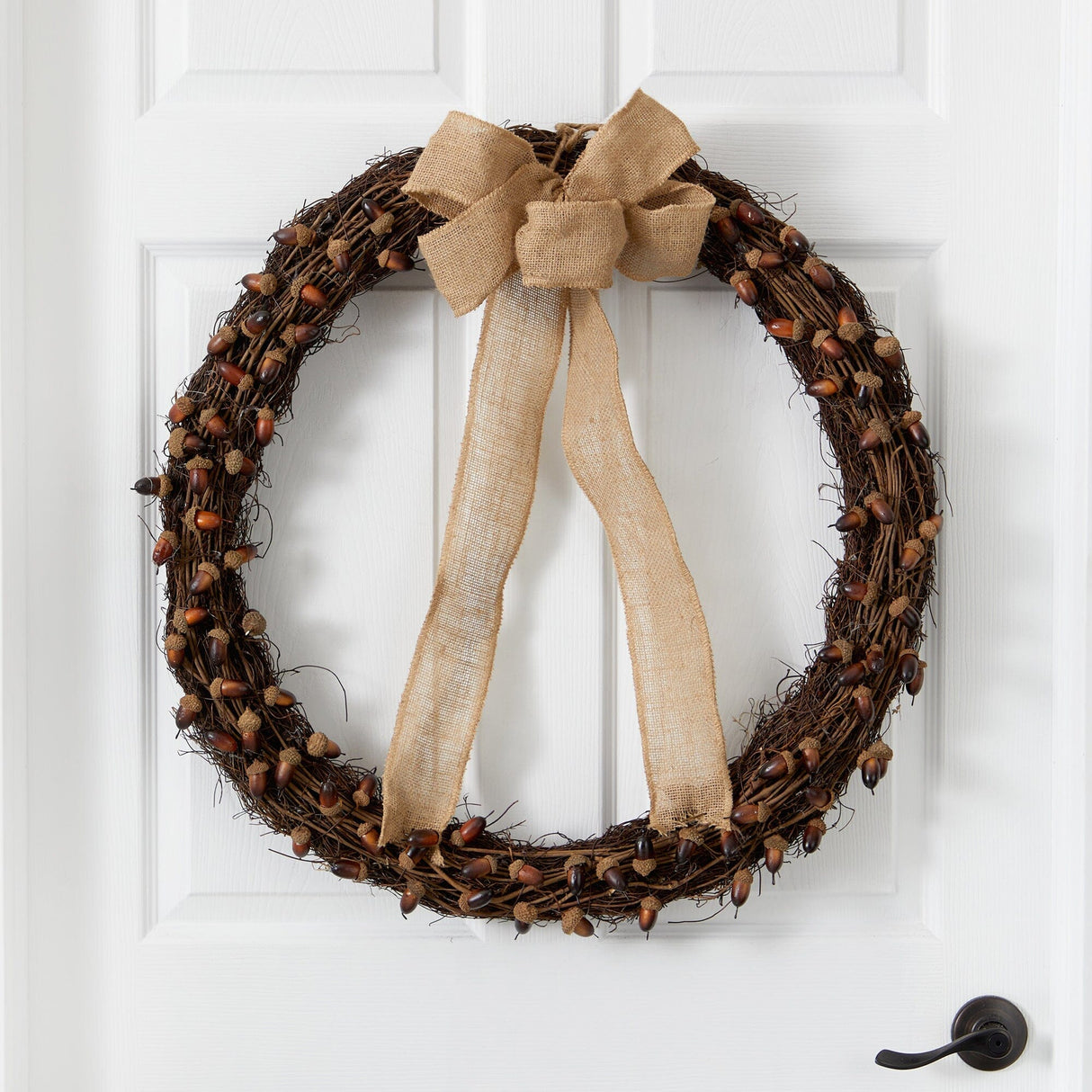 30” Fall Acorn and Decorative Bow Autumn Wreath by Nearly Natural