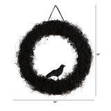 30” Halloween Black Raven Twig Wreath by Nearly Natural - Vysn