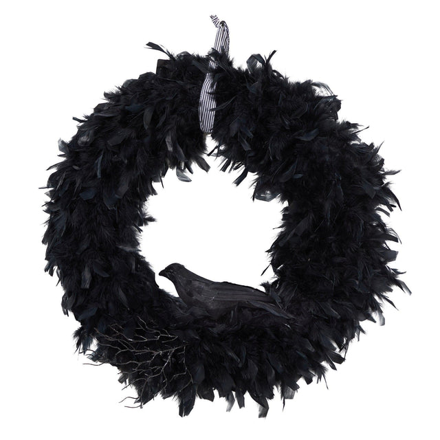 30" Halloween Raven Feather Wreath" by Nearly Natural - Vysn