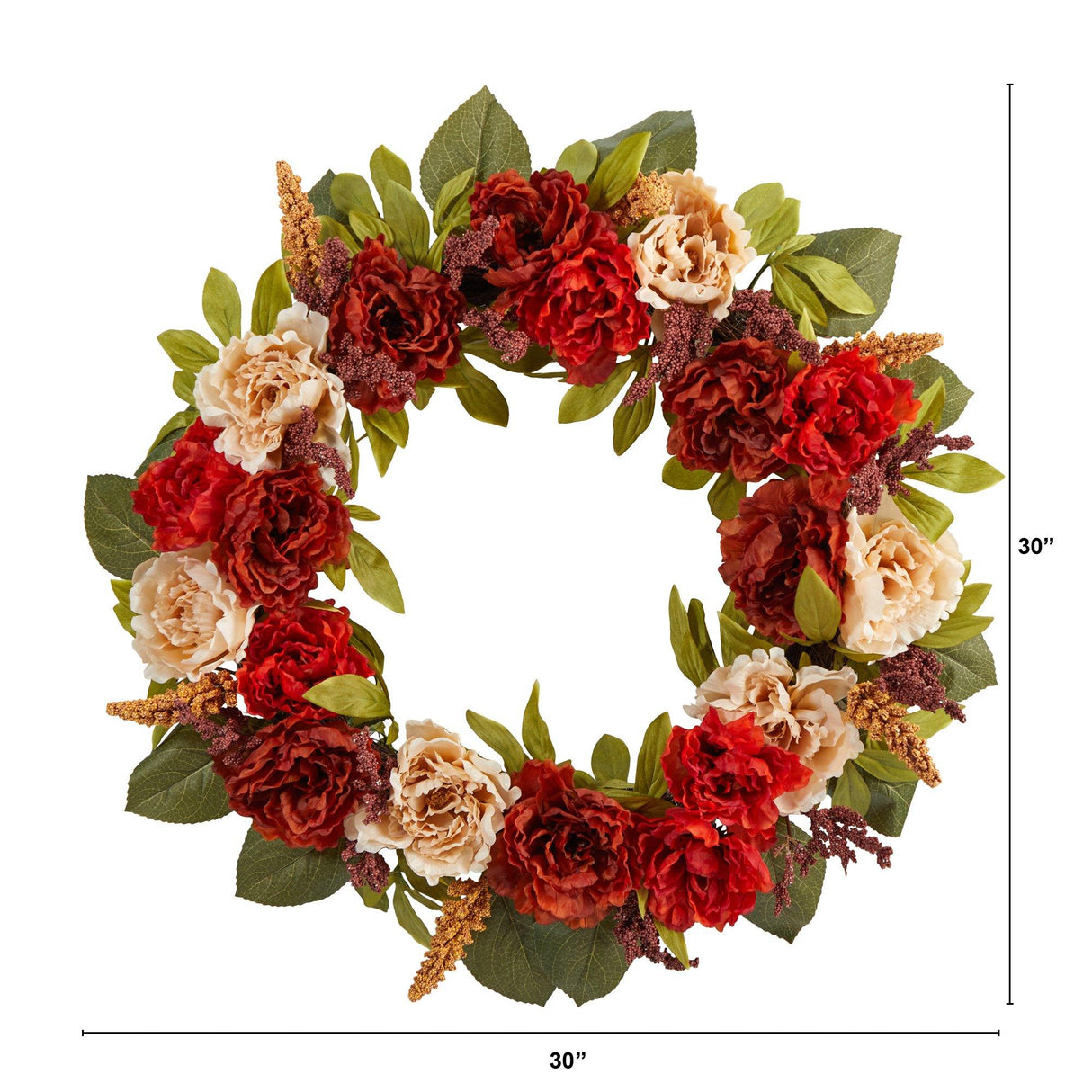 30” Harvest and Peony Artificial Wreath by Nearly Natural