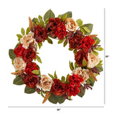 30” Harvest and Peony Artificial Wreath by Nearly Natural