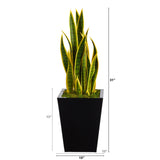 31” Sansevieria Artificial Plant in Black Metal Planter by Nearly Natural