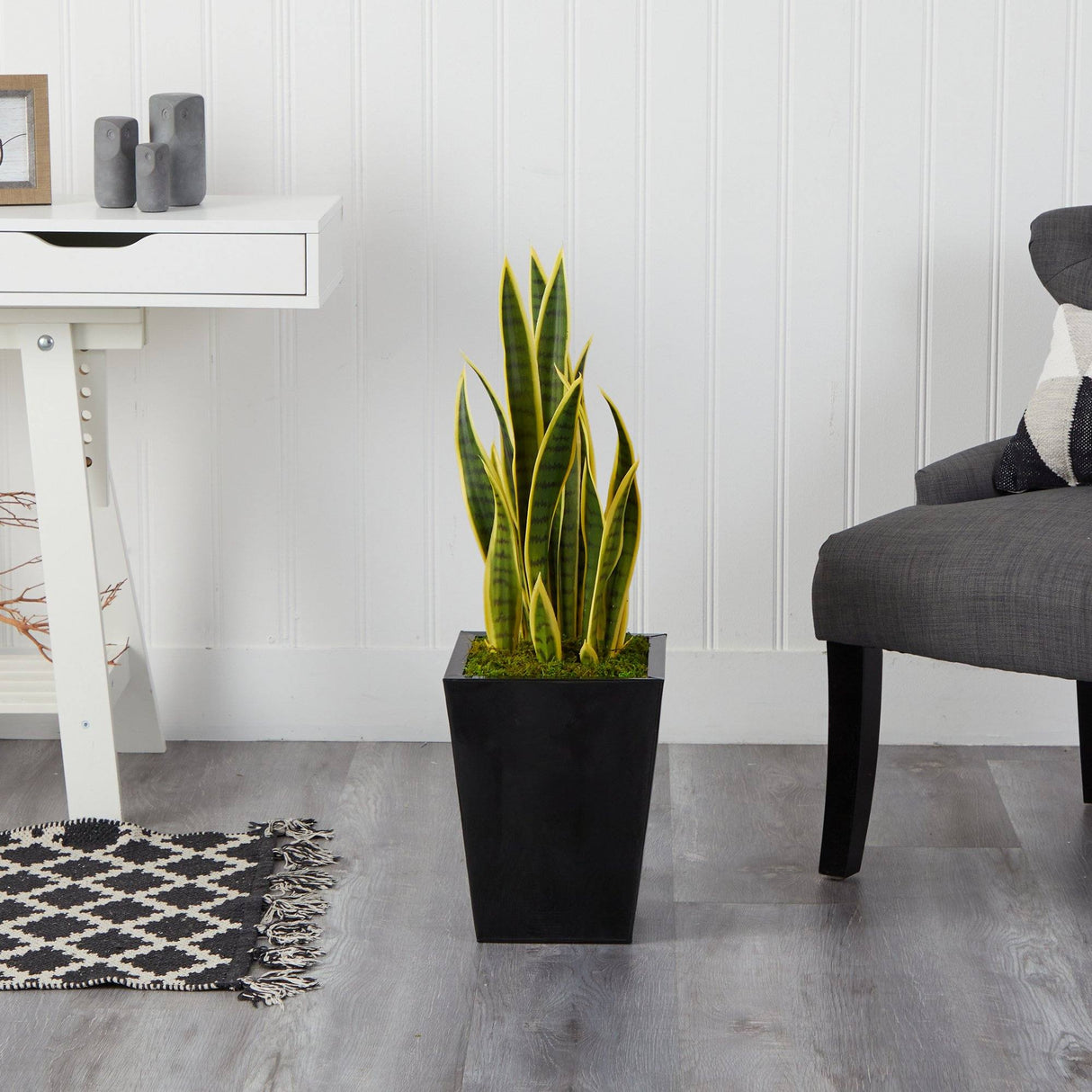 31” Sansevieria Artificial Plant in Black Metal Planter by Nearly Natural