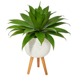 33” Agave Succulent Artificial Plant in White Planter with Stand by Nearly Natural