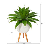 33” Agave Succulent Artificial Plant in White Planter with Stand by Nearly Natural