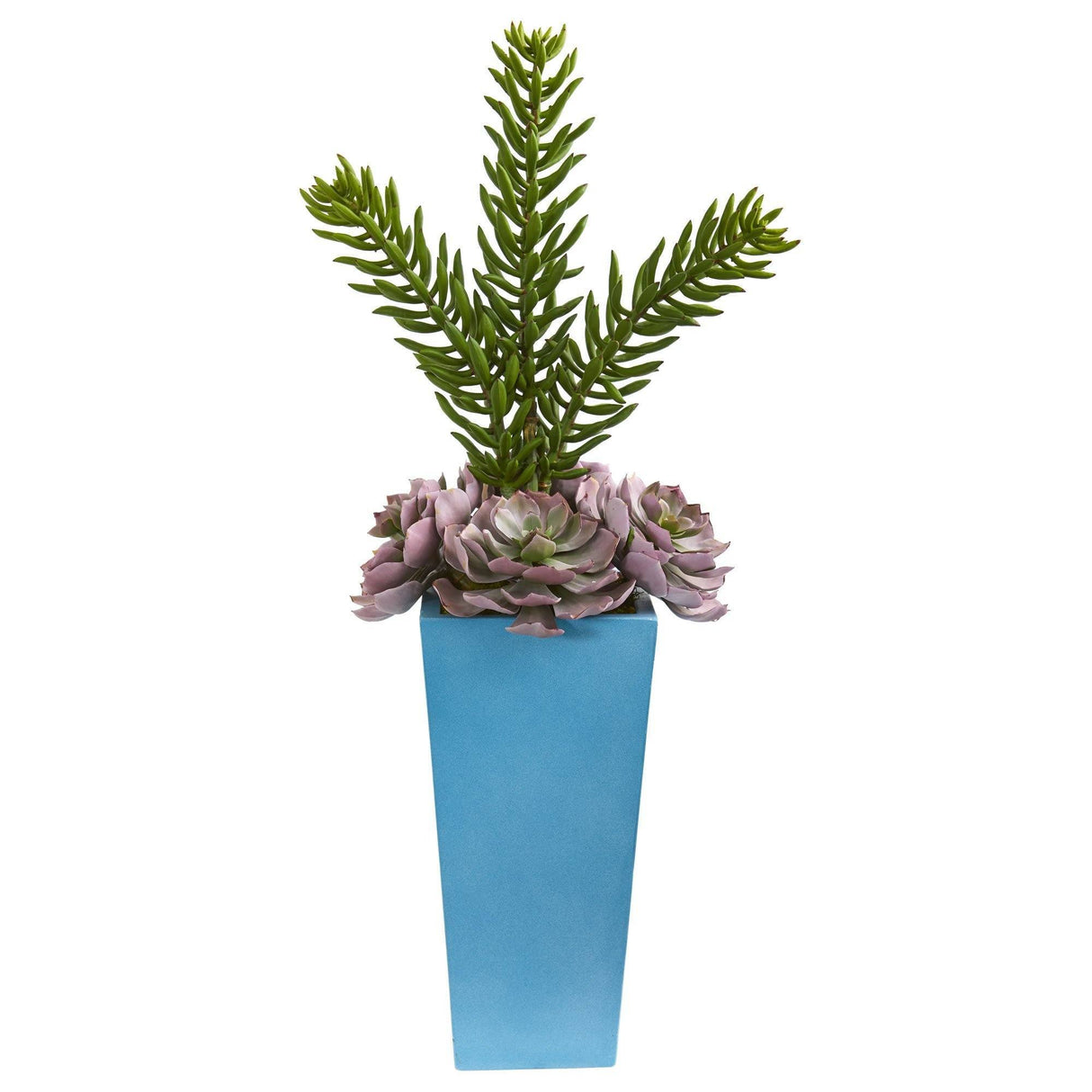 33” Echeveria and Spiky Succulent Artificial Plant in Blue Planter by Nearly Natural