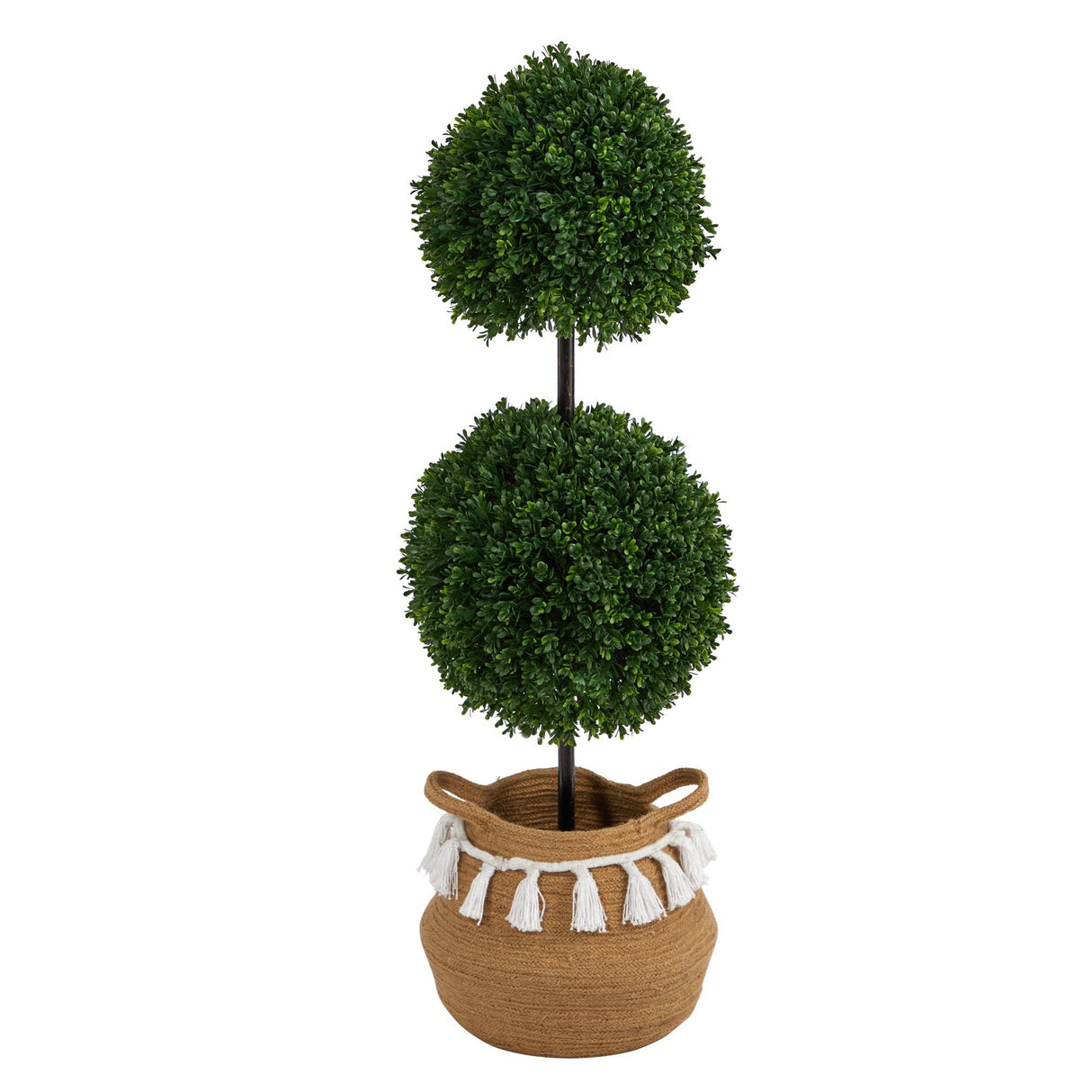 3.5’ Boxwood Double Ball Topiary Tree in Boho Chic Handmade Natural Planter UV Resistant by Nearly Natural